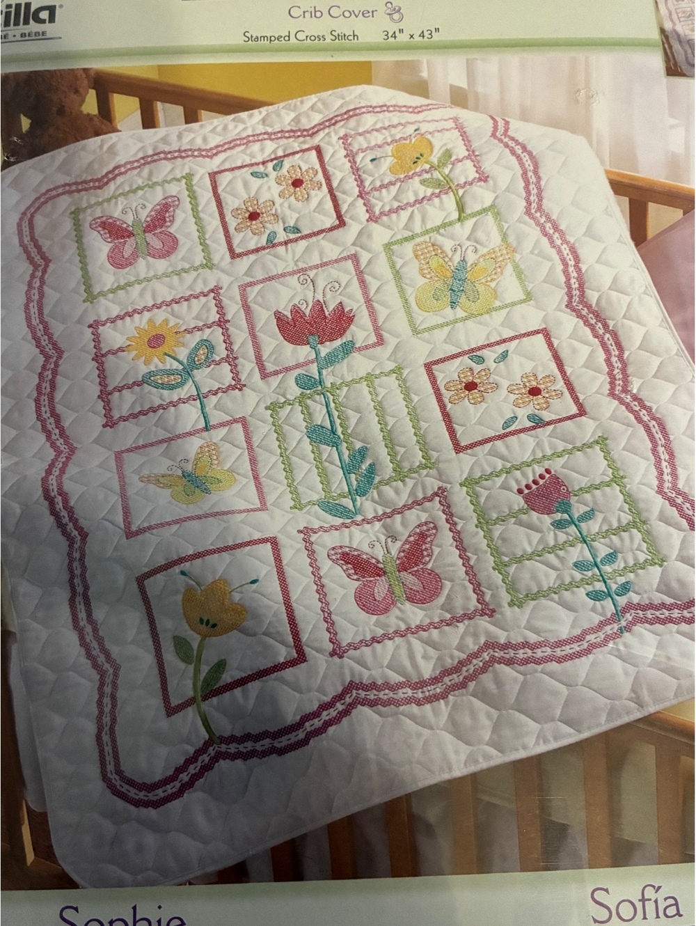 Bucilla Sophie Crib Cover Stamped Cross Stitch Kit 34 x 43